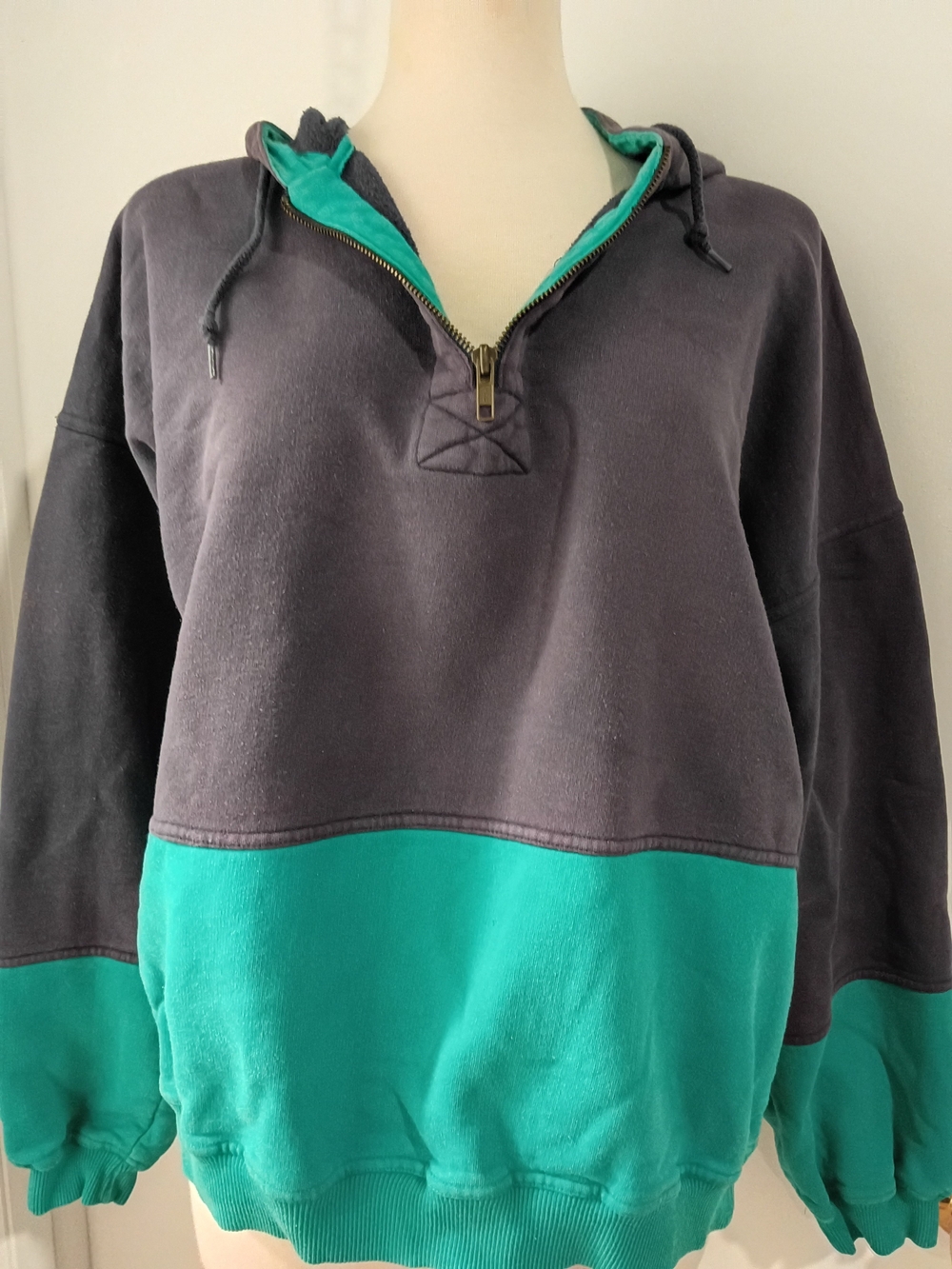 Vintage Eddie Bauer Colorblock Quarter Zip Hoodie Sweatshirt Mens Large Charcoal